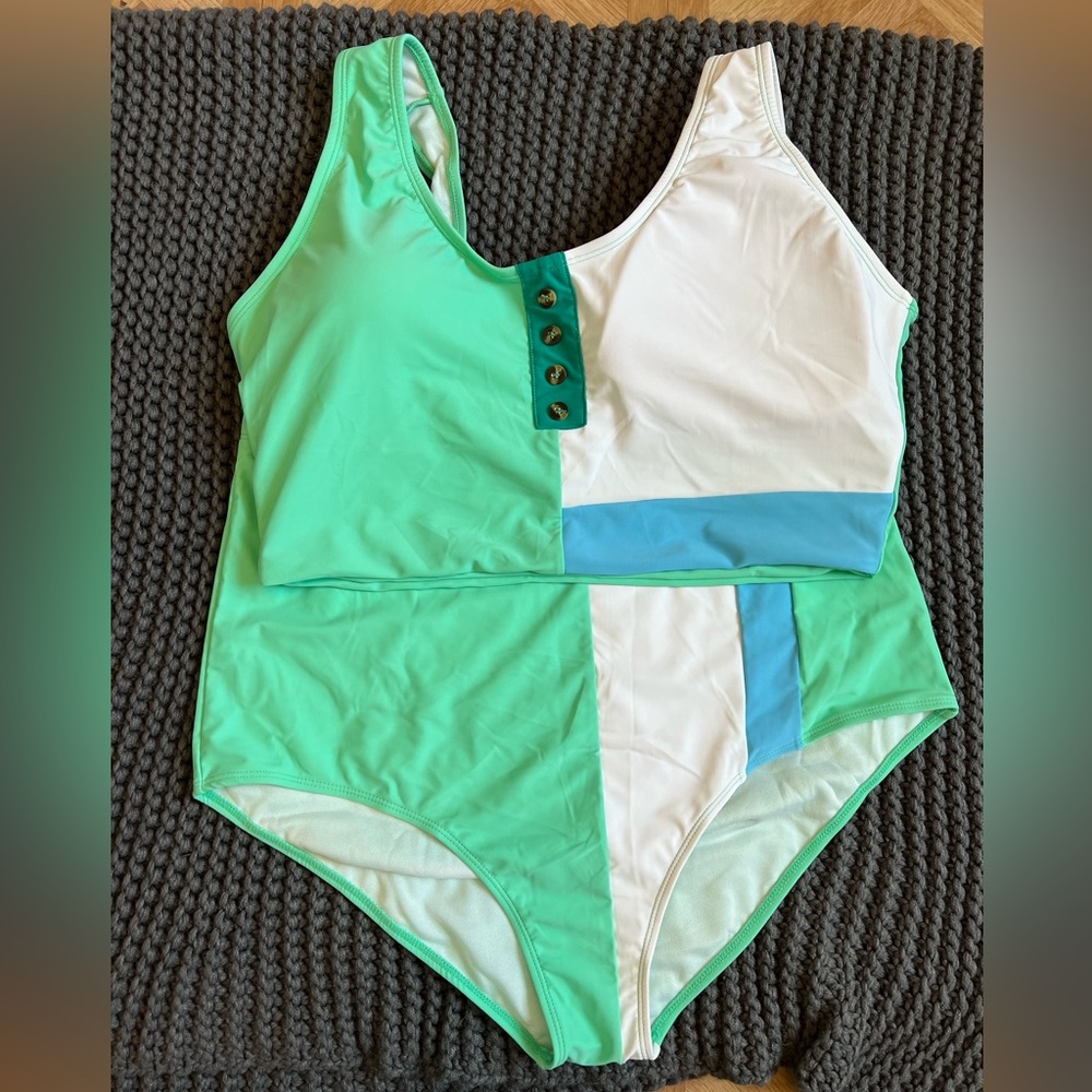 Green and White Women's Swimsuit